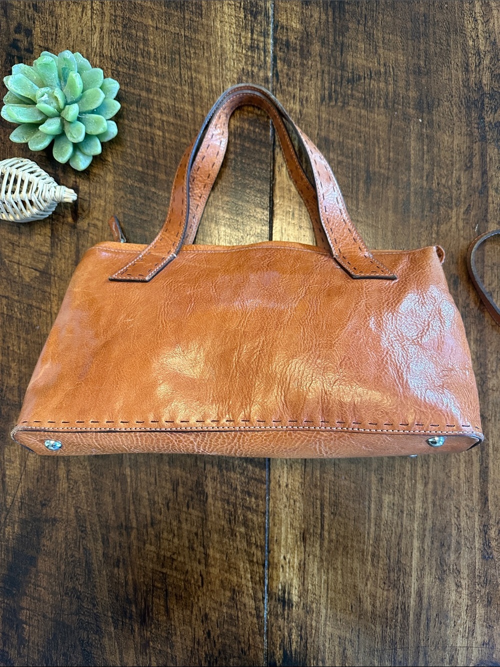 Fossil | VTG Cognac Genuine Leather Satchel Top Handle Bag